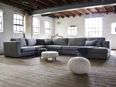 Living area / spacious corner sofa Michelle in a gray (stone) fabric