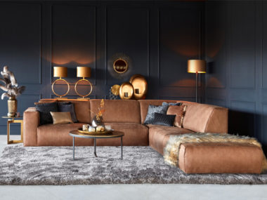 Corner sofa Elise in a cognac brown eco-leather version