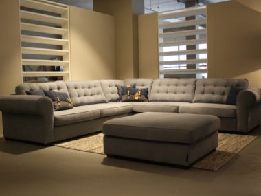 Corner sofa Isabelle with padded back cushions gray sand color