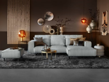 Corner sofa Diane in a boucle fabric ivory / beige