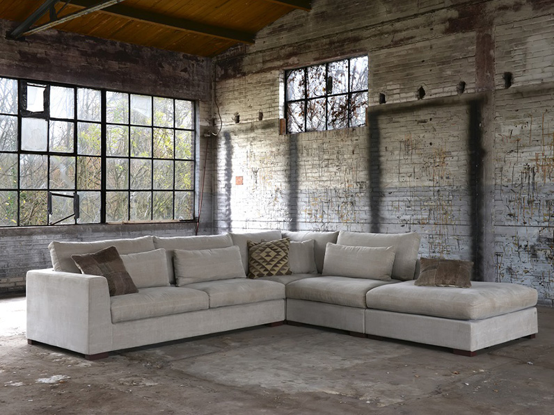 Corner sofa Elena in a spacious arrangement, made of fabric Natural