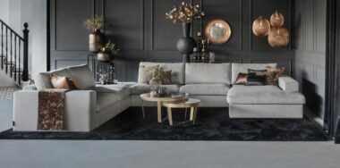Spazioso divano angolare con elemento ad angolo aperto, in tessuto/colore Natural