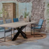 dining room table Big tree with metal spider leg and chairs