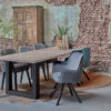 dining room table Big tree with wooden U-leg and chairs