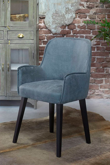 Dining room chair Roy in a gray blue version with black straight legs