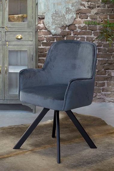 Dining room chair Roy X in a gray velvet fabric and black legs.