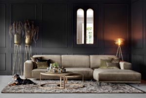 A dark interior with corner sofa Sophie