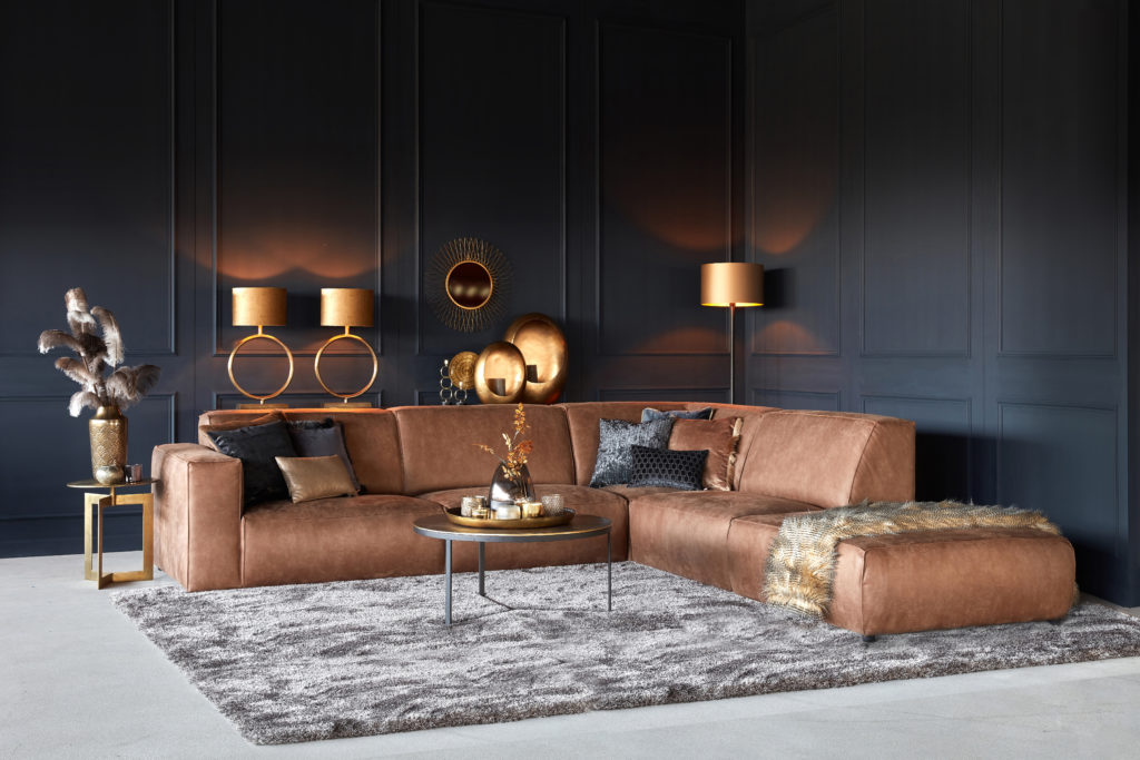 Corner sofa Elise in a cognac brown eco-leather version