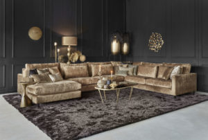 Black and gold interior with corner sofa Gigi