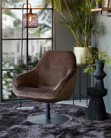 Dark brown armchair with black round leg Swivel armchair Sam Room108