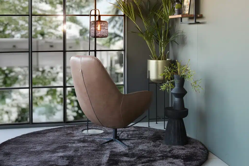 Brown leather swivel chair Knox with star leg Knox Room108