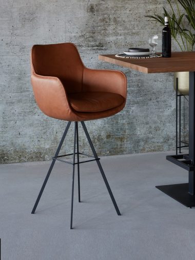 Brown leather bar stool Max-X (81cm) with metal X-leg