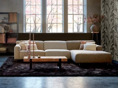 Element sofa / corner sofa Axelle in different fabrics in natural colors.