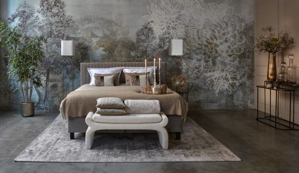 Gray bed with styling
