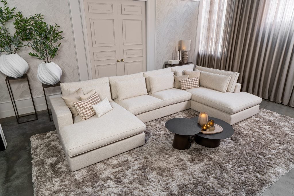 Annabelle corner sofa by Room108 in soft beige fabric