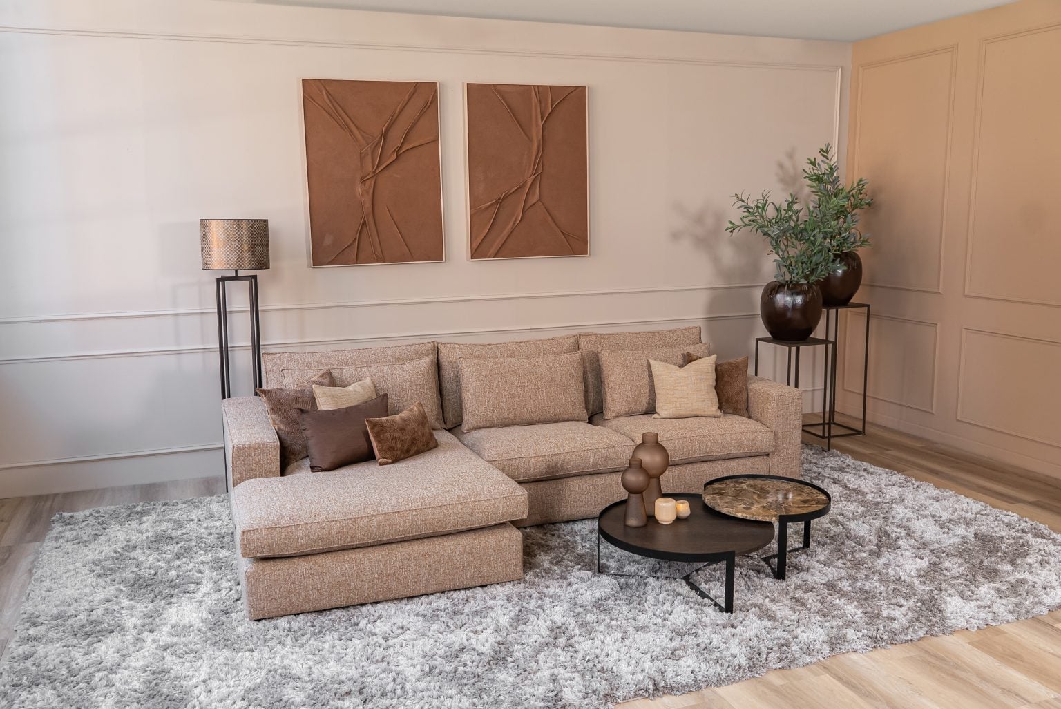 Hoekbank Annabelle met longchair in een warme kleur